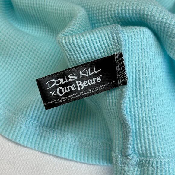 Dolls Kill x Care Bears Blue Cropped Waffle Knit Long Sleeve Top Size 1X Thermal - Picture 7 of 8